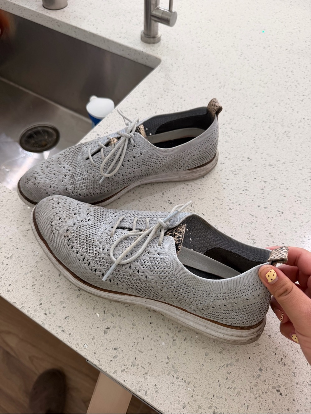 Cole Haan Light Gray Knit Lace-Up Sneakers